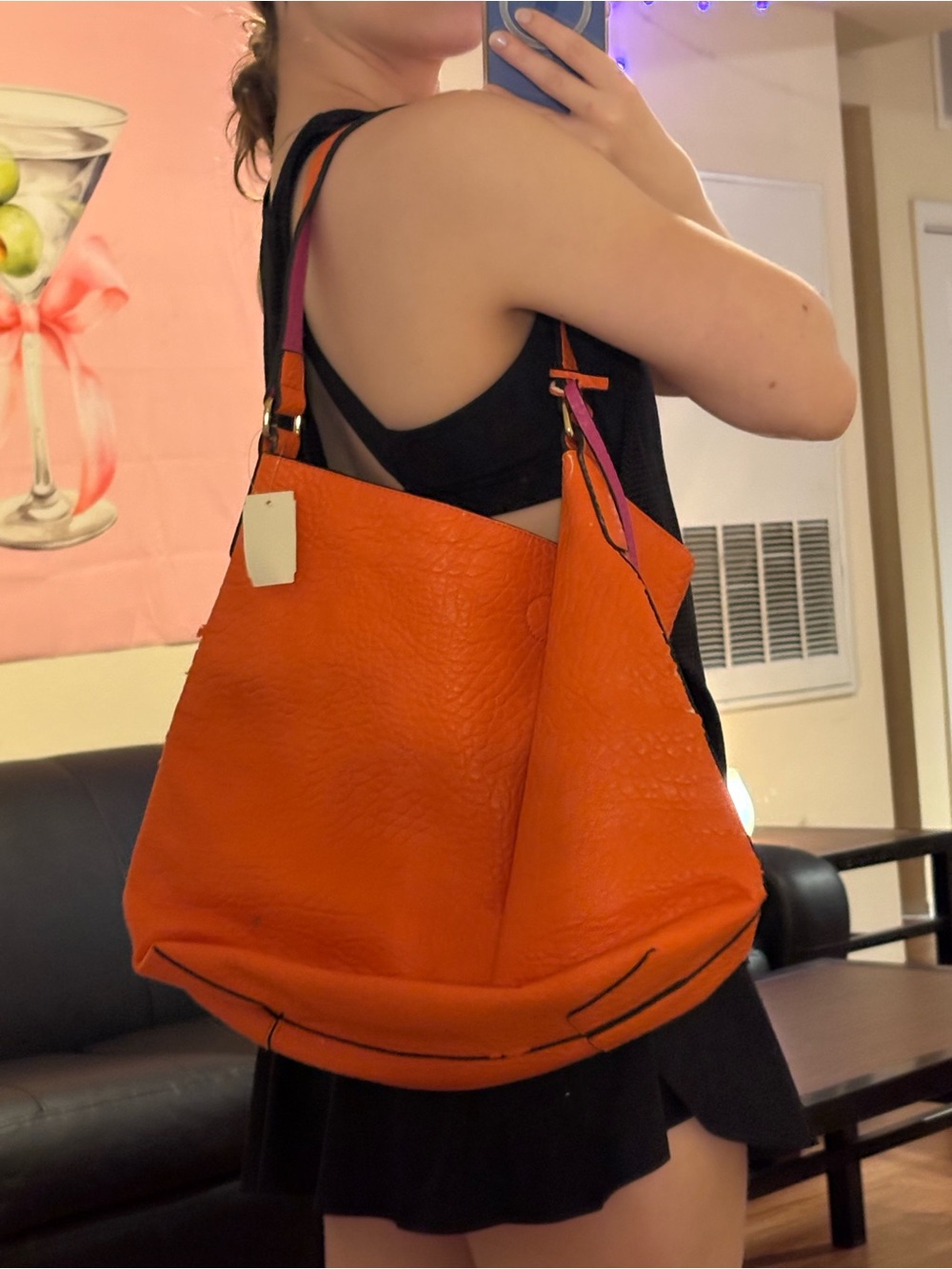 Sydney Love Reversible Vegan Leather Hobo Shoulder Bag in Orange & Fuchsia Pink